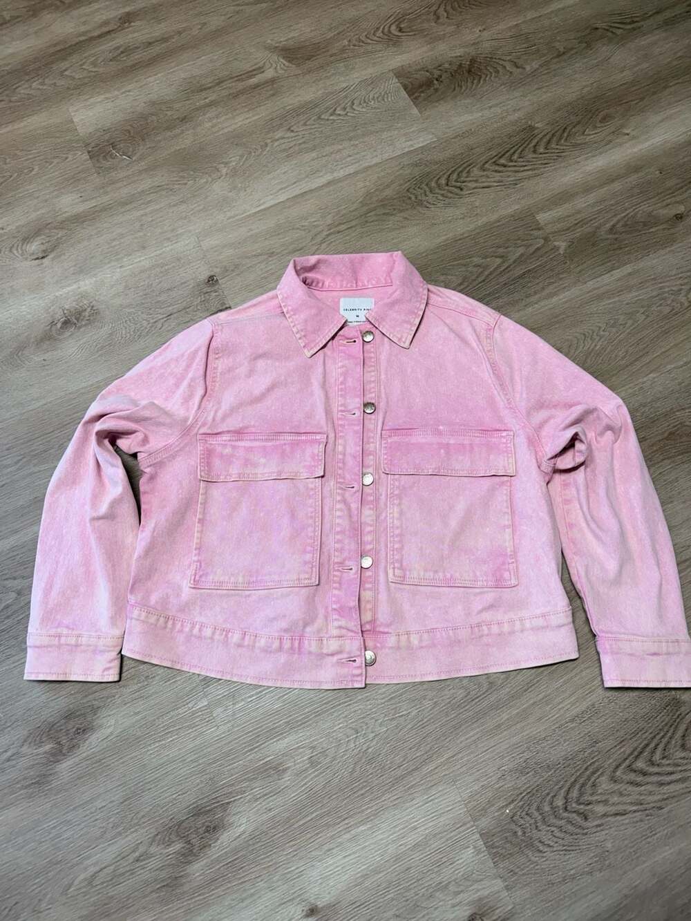 Celebrity Pink Women's Acid Wash Denim Jacket Pink Button Front Trucker Jacket